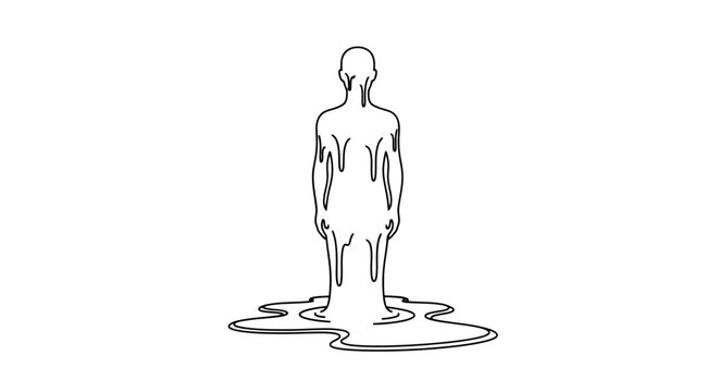 Melting Figure Illustration Showing Change Transformation or Decay Concept Line Art Style on White Background Abstract Symbolic Representation