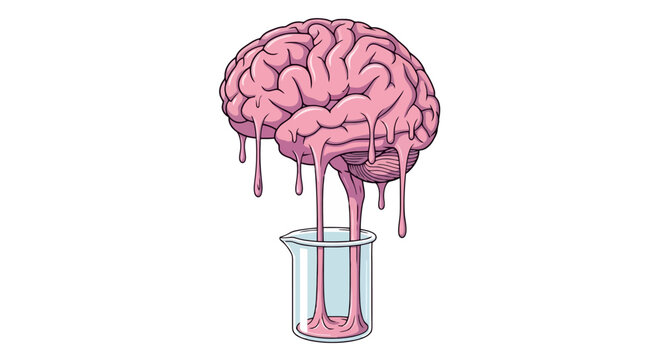 Conceptual Illustration of Brain Draining into Beaker for Idea Generation and Intelligence Research Depicting Cognitive Processes and Knowledge