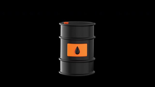 Stylized loopable 3d animation of an oil barrel being slightly compressed, bouncing upward, landing back, and repeating in a seamless motion, alpha channel