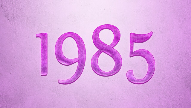 Purple text effect of number 1985 on light background.