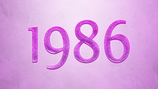 Purple text effect of number 1986 on light background.