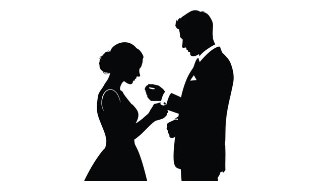 A man proposing to a woman with a ring depicted in silhouette