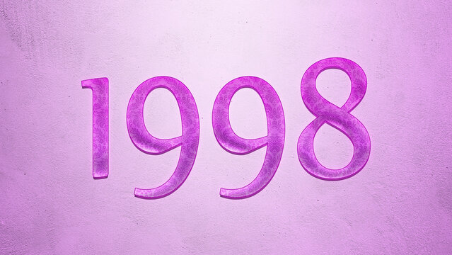 Purple text effect of number 1998 on light background.