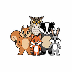 Naklejka premium Cartoon Forest Animals Group