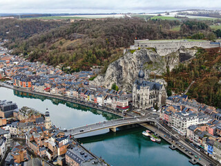 Obraz premium Dinant city along meuse river with citadel