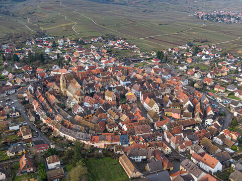 Eguisheim circular village aerial view during autumn