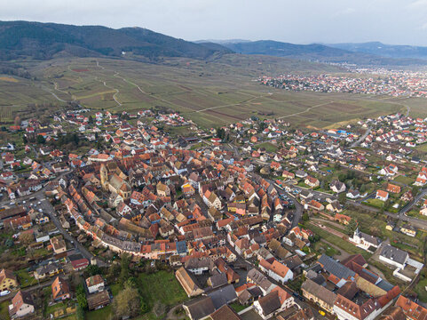 Eguisheim alsace village vineyards aerial view france