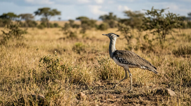 African Kori Bustard In The Wild Big Bird Photography Style Kori Bustard in The Nature  Kori Bustard  Largest Flying Bird, African Birds in Savanna