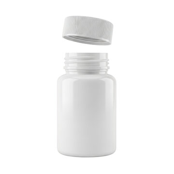 Open white plastic bottle isolated on transparent background