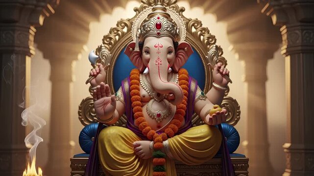 4k cinematic footage of hindu deity ganesha statue in temple
