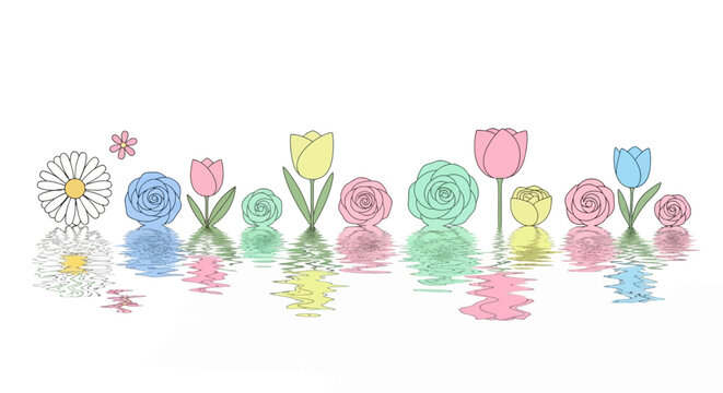 Colorful flowers in various pastel shades.