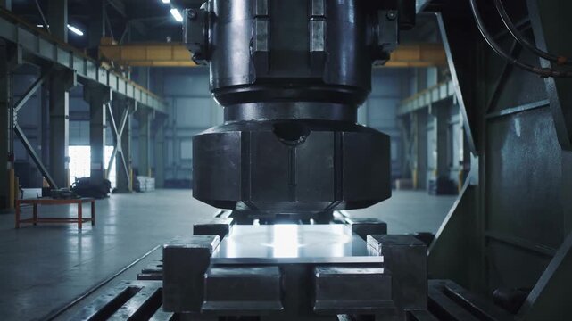 Industrial titan sculpts robust metal sheets with precision and power within a vast production floor