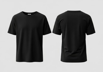 Naklejka premium Black tshirt on a gray background, front and back view