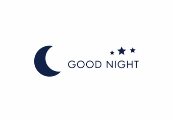 Obraz premium A dark blue crescent moon and stars shine brightly in a nighttime scene with GOOD NIGHT text