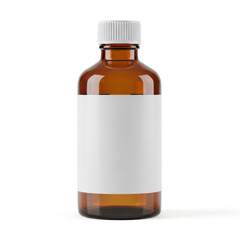 Fototapeta premium A clear glass bottle with a white label and a dropper cap, isolated on transparent background