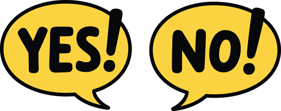 Yes no speech bubble icons illustration, vector text labels in chat shapes for decisions, voting, feedback, and communication symbols.