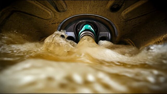 Refilling fuel view from inside of gas tank of a car