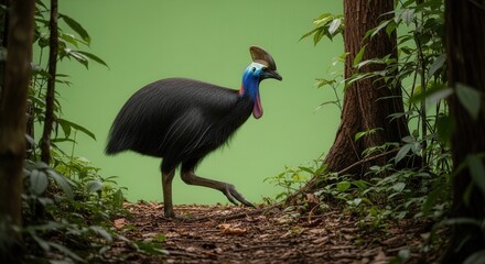 Obraz premium Peacock Walking through Lush Jungle with Vibrant Green Foliage