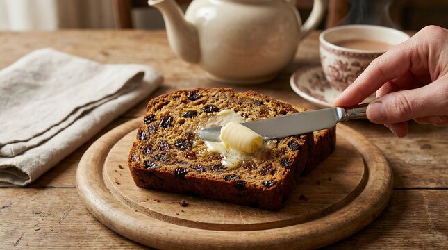 Traditional Bara Brith Welsh Tea Bread with Butter