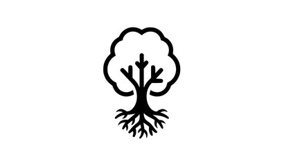 A minimalist vector graphic of a tree with roots and branches © Alamin
