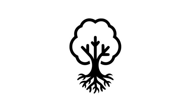 A minimalist vector graphic of a tree with roots and branches