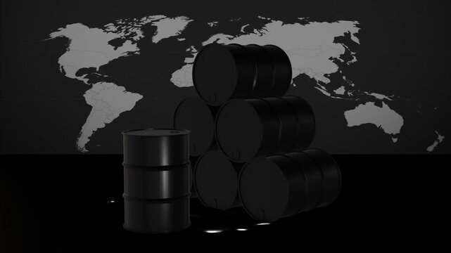 world map background and crude oil barrel
