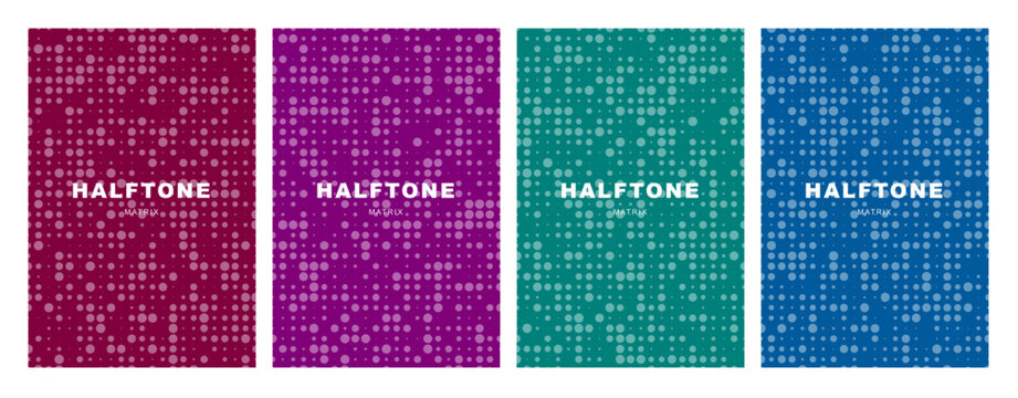Set of abstract halftone matrix poster background templates vector geometric dot patterns
