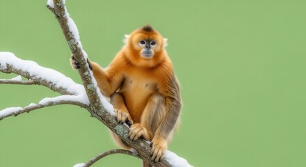 Fototapeta premium Young Golden Monkey Sitting on Tree Branch in Natural Habitat