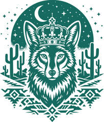 Fototapeta premium Royal Coyote Crown Night Sky Aztec Vector