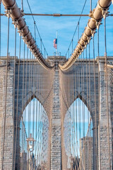 Obraz premium Suspension cables and pedestrian walkway on the Brooklyn Bridge in New York City, USA