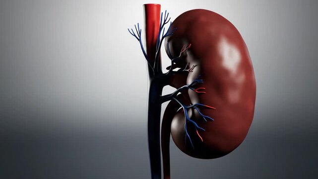 Exploring the Vital Human Kidney A Comprehensive 3D Digital Rendering of Renal Anatomy, Showcasing Blood Vessels for Health and Wellness Education