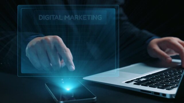 Digital marketing strategy broken down into categories: web, SEO, content, social media, and advertise. Digital tools enhance online marketing success across digital platforms. Elide