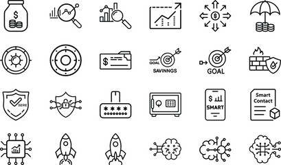 Fototapeta premium Set of technical symbols illustrating data encryption network security smart contracts and cloud storage.