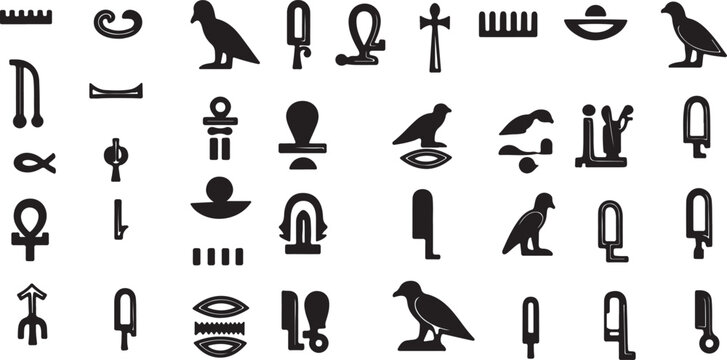 Egyptian hieroglyphics symbols and characters collection