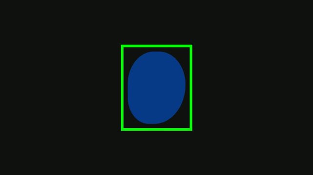 Blue Amorphous Shape with Green Bounding Box on Black Canvas