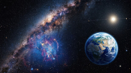 Obraz premium Stunning View of Earth and Milky Way Galaxy in Deep Space