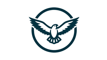 Obraz premium Minimalist stylized vector icon of a powerful bird with outstretched wings soaring within a circular frame, symbolizing freedom and aspiration.