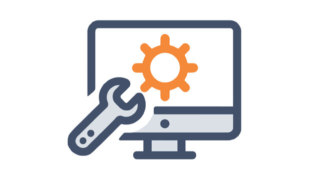 Computer System Settings, Maintenance, and Technical Support Icon. Digital Development and IT Service Graphic.