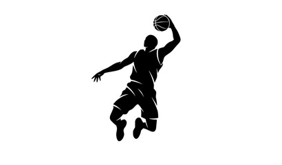 Male basketball slam dunk vector illustration dynamic silhouette sports design isolated on white © Boloram