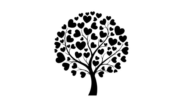 Love tree with heart leaves romantic vector illustration symbol of affection isolated on white