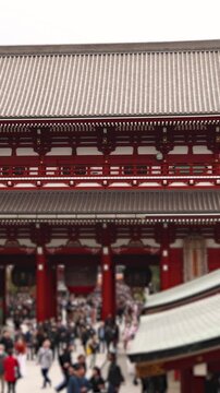 Senso-Ji temple in Asakusa district,  Taito City, Tokyo, Japan, Asakusa Kannon, Kinryu-zan Buddhist temple shrine in autumn fall day, with Nakamise shopping street, Kaminarimon Gate and Hozomon gate