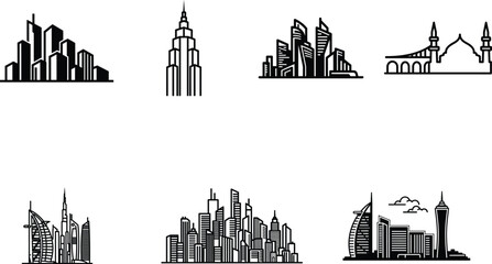 Obraz premium City skylines with various buildings and architectures around the world in black silhouette
