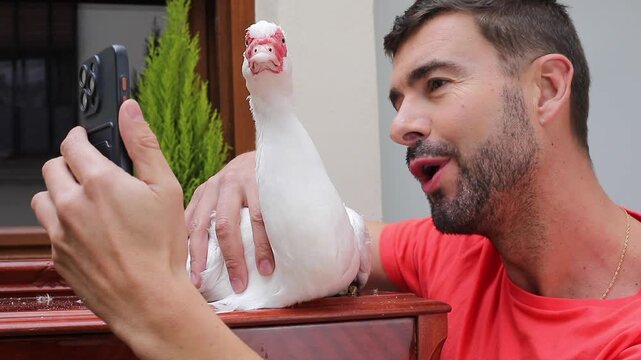 Influencer filming content with a duck 