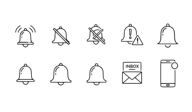 A set of notification icons including bells and a mobile phone