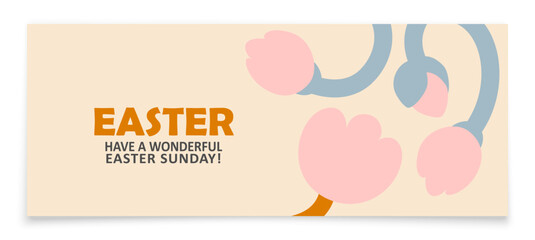 Minimalist banner with stylized flowers in pastel colors. Happy Easter Sunday greetings. © olhatszrv