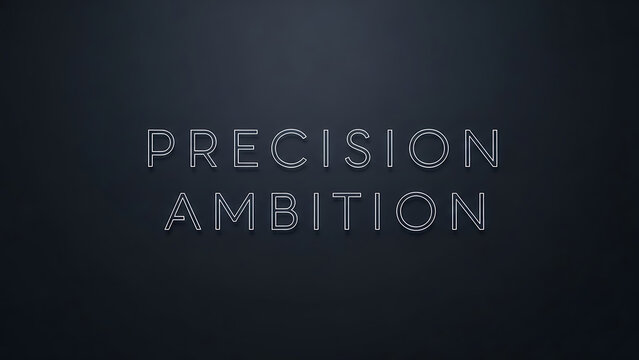 Black background with precision ambition text in white outline font