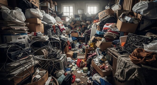 Overwhelmed by Clutter - A Hoarders Nightmare of Accumulated Possessions.