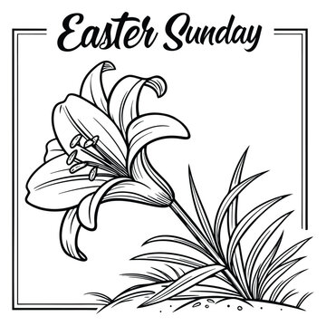 Minimalist Easter Lily Line Art Flower in Square Frame Vector Design