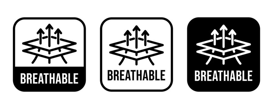 Set breathable icon, logo, label, badge, symbol, sign, circle, sticker, symbol, emblem, stamp, banner, black, flat vector, isolated illustration.