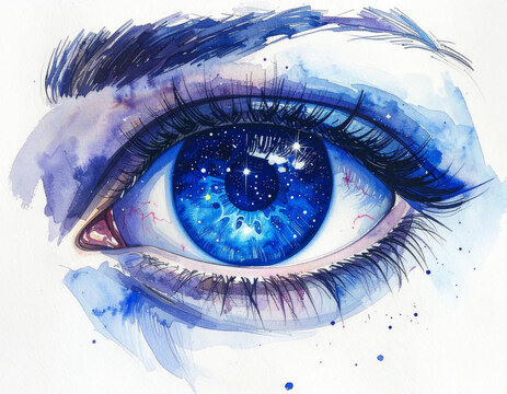 Ames of the Universe A Hypnotic Watercolor Painting of an Eye Reflecting the Cosmos